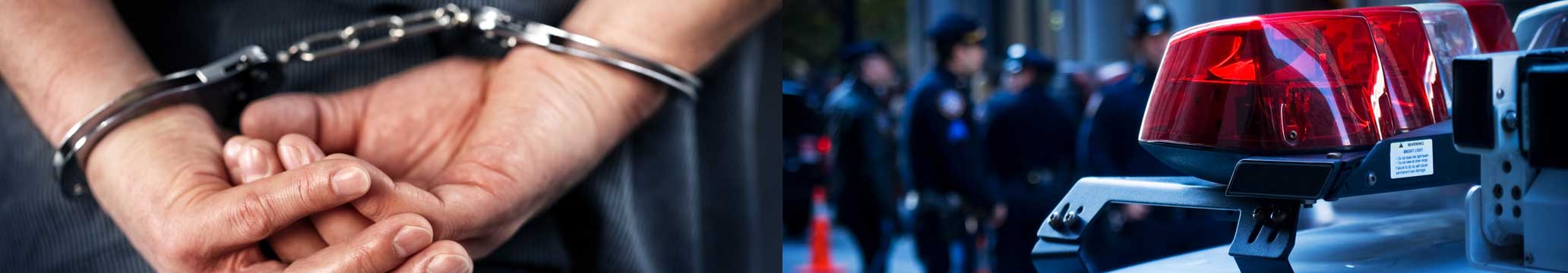 person in handcuffs, police officers and police car